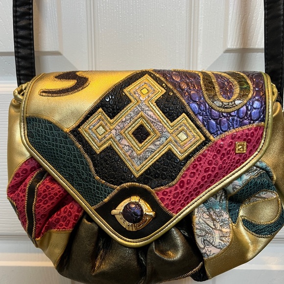 Vintage 80’s NAS Faux Leather Multicolor Patchwork Crossbody Bag - Picture 2 of 11